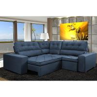 Sofa de Canto Retrátil e Reclinável com Molas Cama inBox Austin 2,70m x 2,70m Suede Velusoft Azul - 1