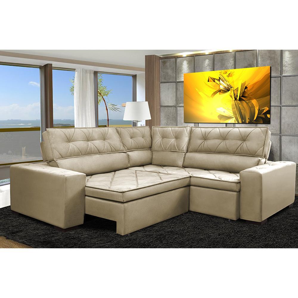 Sofa de Canto Retrátil e Reclinável com Molas Cama inBox Austin 2,60m x 2,60m Suede Velusoft Bege - 1