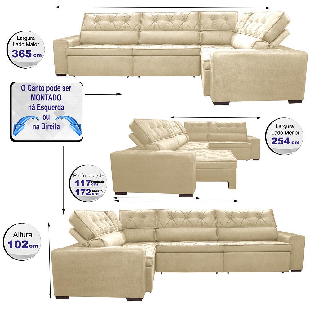Sofa de Canto Retrátil e Reclinável com Molas Cama inBox Austin 3,65X2,54 ou 2,54X3,65 Suede Velusoft Bege - 2