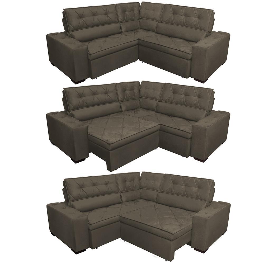 Sofa de Canto Retrátil e Reclinável com Molas Cama inBox Austin 2,70m x 2,70m Suede Velusoft Café - 7