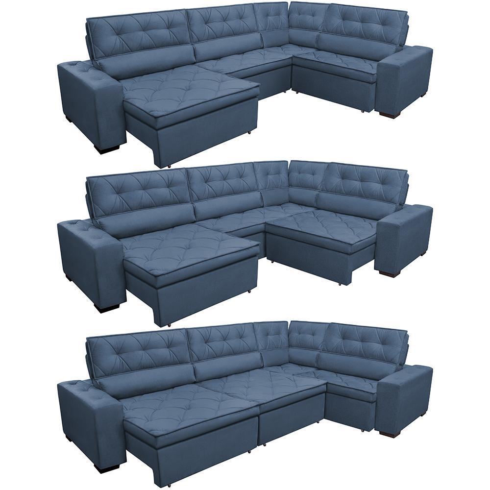 Sofa de Canto Retrátil e Reclinável com Molas Cama inBox Austin 3,45X2,44 ou 2,44X3,45 Suede Velusoft Azul - 8
