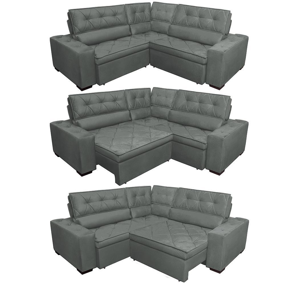 Sofa de Canto Retrátil e Reclinável com Molas Cama inBox Austin 2,40m x 2,40m Suede Velusoft Cinza - 7