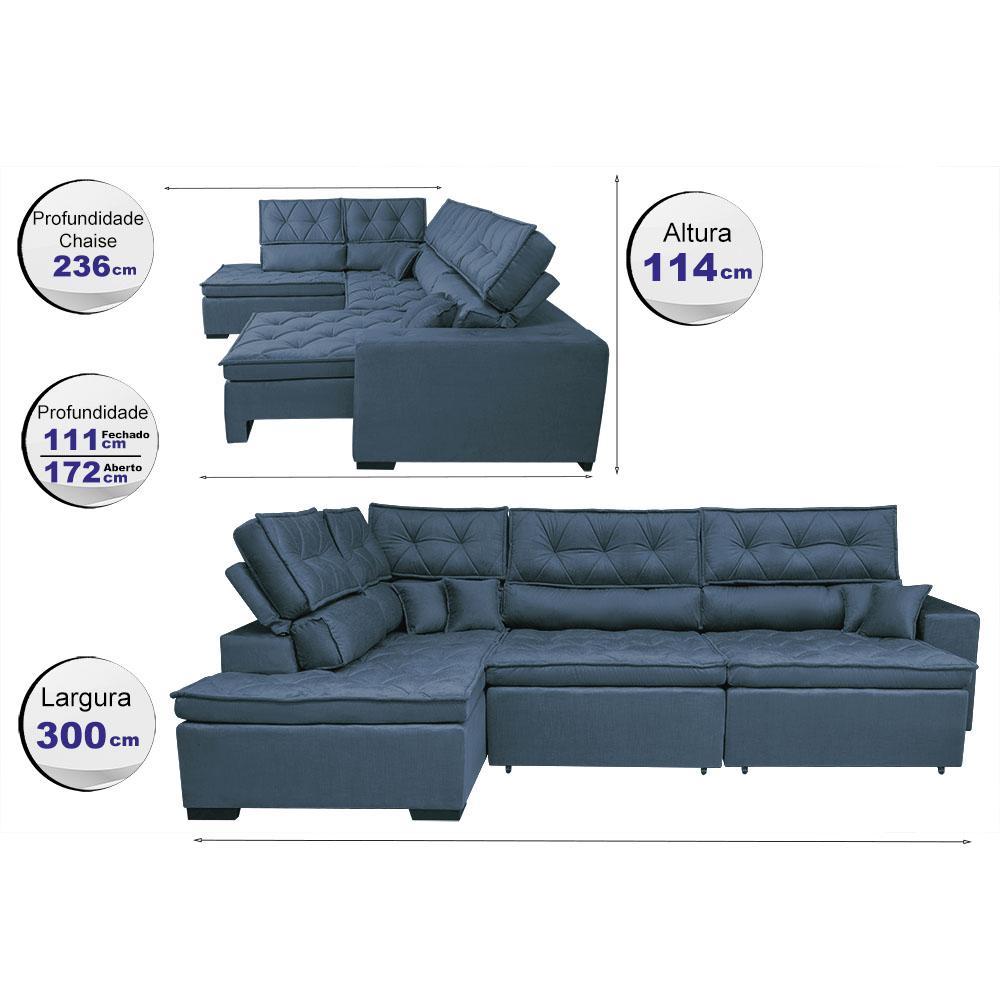Sofa de Canto Retrátil e Reclinável com Molas Cama inBox Platinum Esquerdo 3,00x2,36 Suede Azul - 2