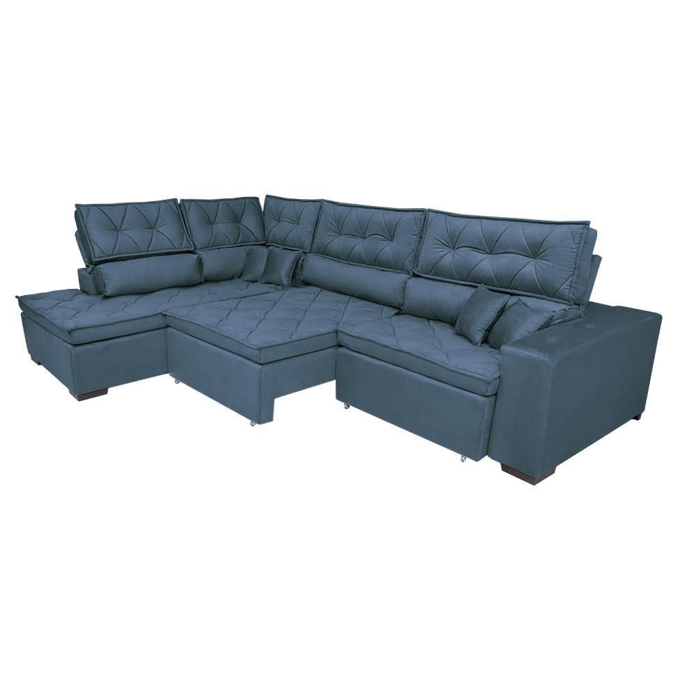Sofa de Canto Retrátil e Reclinável com Molas Cama inBox Platinum Esquerdo 3,00x2,36 Suede Azul - 8