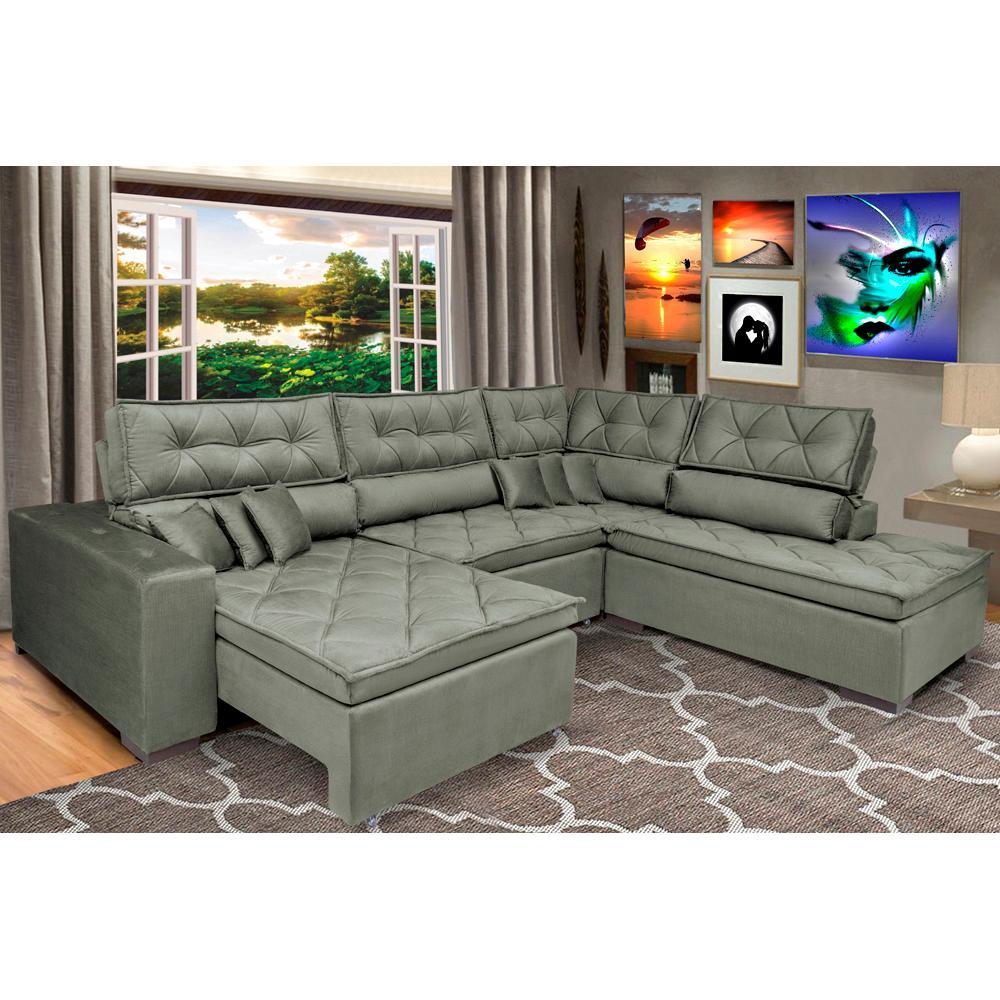 Sofa de Canto Retrátil e Reclinável com Molas Cama inBox Platinum 3,40x2,36 Tecido Suede Cinza - 1