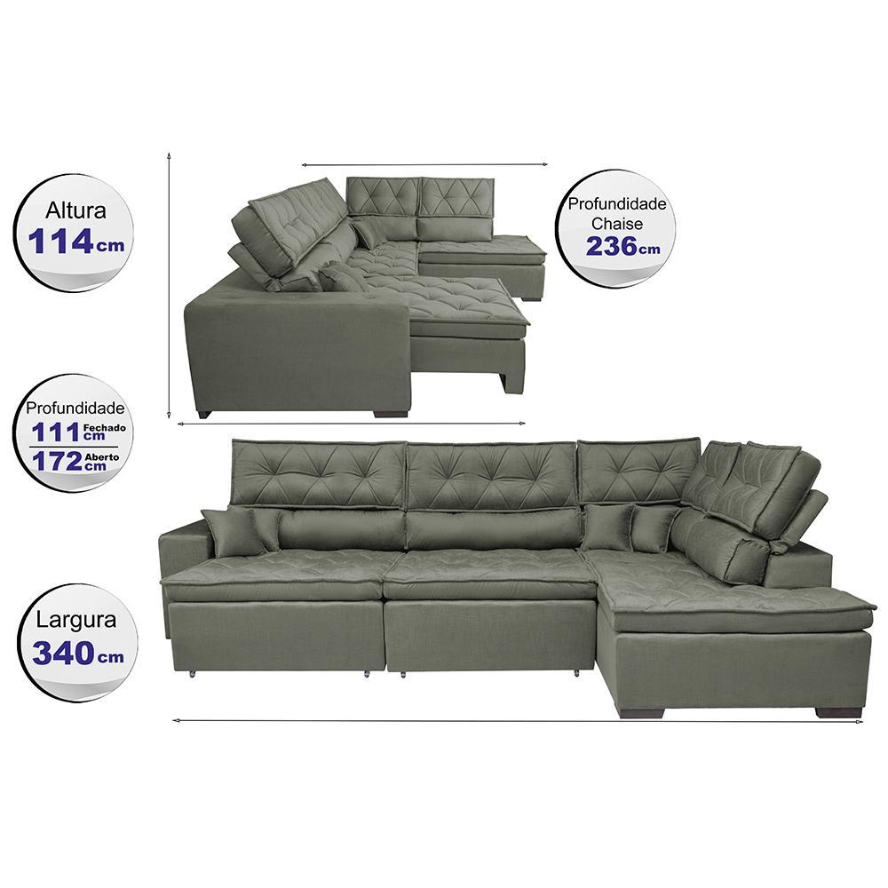Sofa de Canto Retrátil e Reclinável com Molas Cama inBox Platinum 3,40x2,36 Tecido Suede Cinza - 2