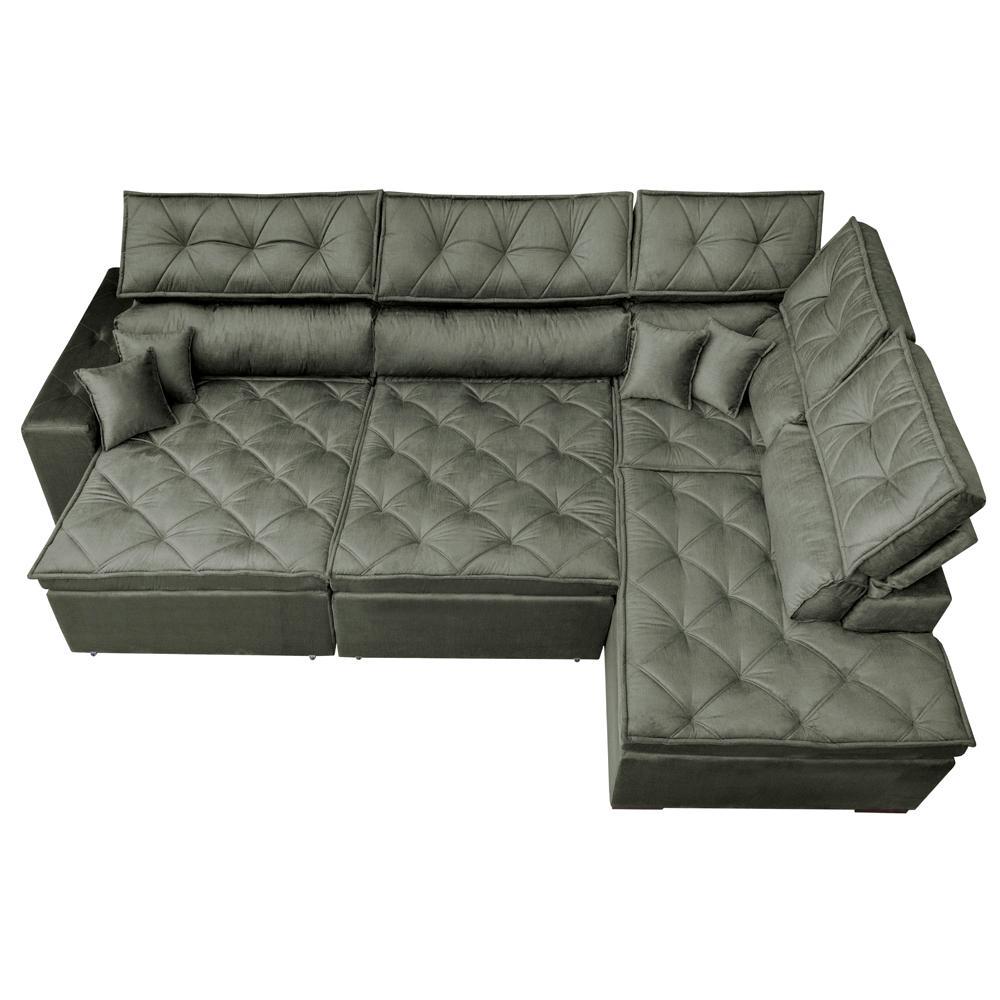Sofa de Canto Retrátil e Reclinável com Molas Cama inBox Platinum 3,40x2,36 Tecido Suede Cinza - 6