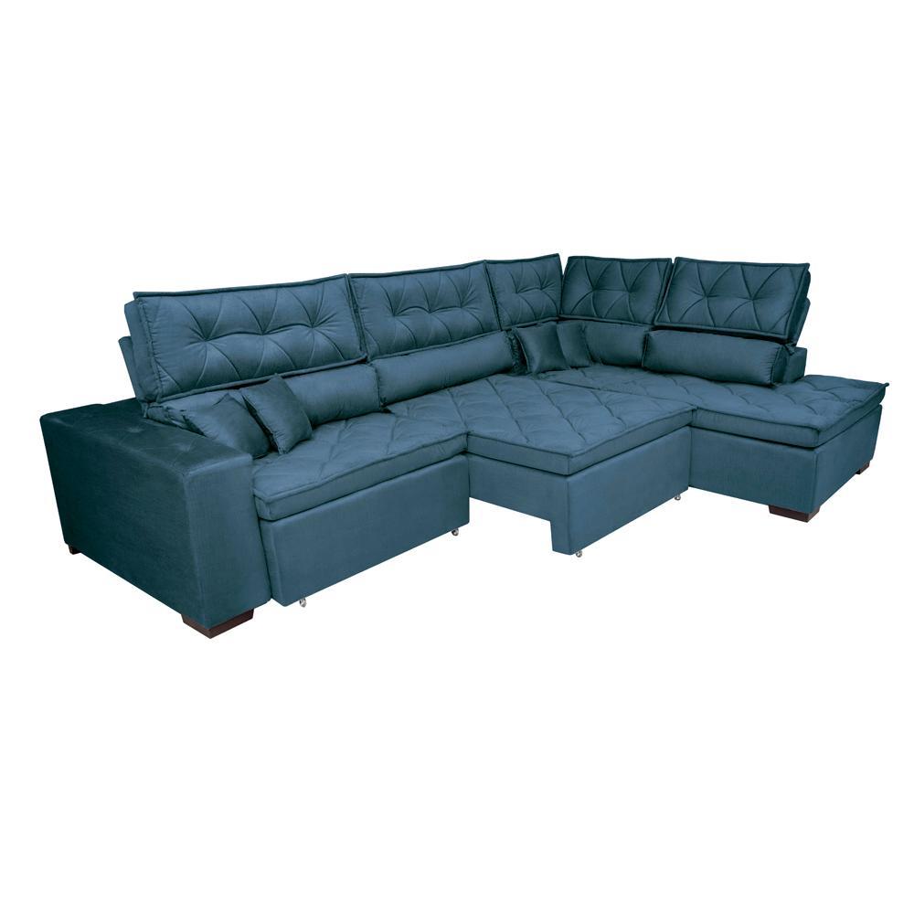 Sofa de Canto Retrátil e Reclinável com Molas Cama inBox Platinum 3,40x2,36 Tecido Suede Azul - 8