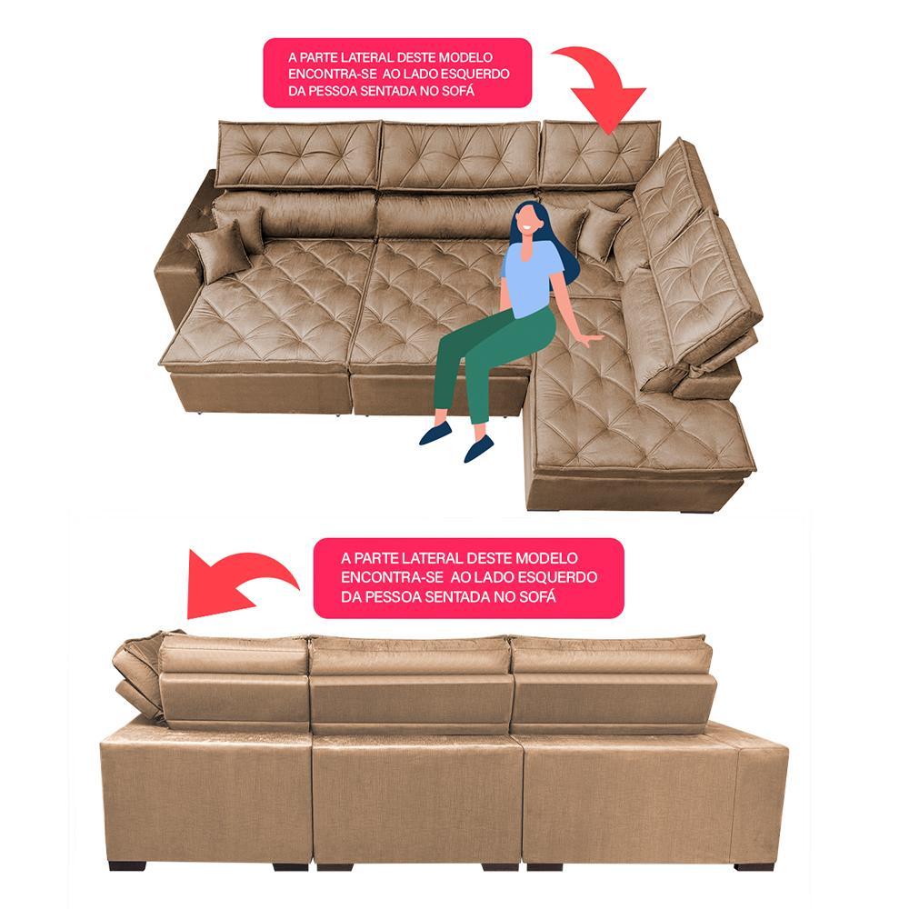 Sofa de Canto Retrátil e Reclinável com Molas Cama inBox Platinum 3,00x2,36 Tecido Suede Castor - 3