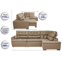 Sofa de Canto Retrátil e Reclinável com Molas Cama inBox Platinum 3,00x2,36 Tecido Suede Castor - 2