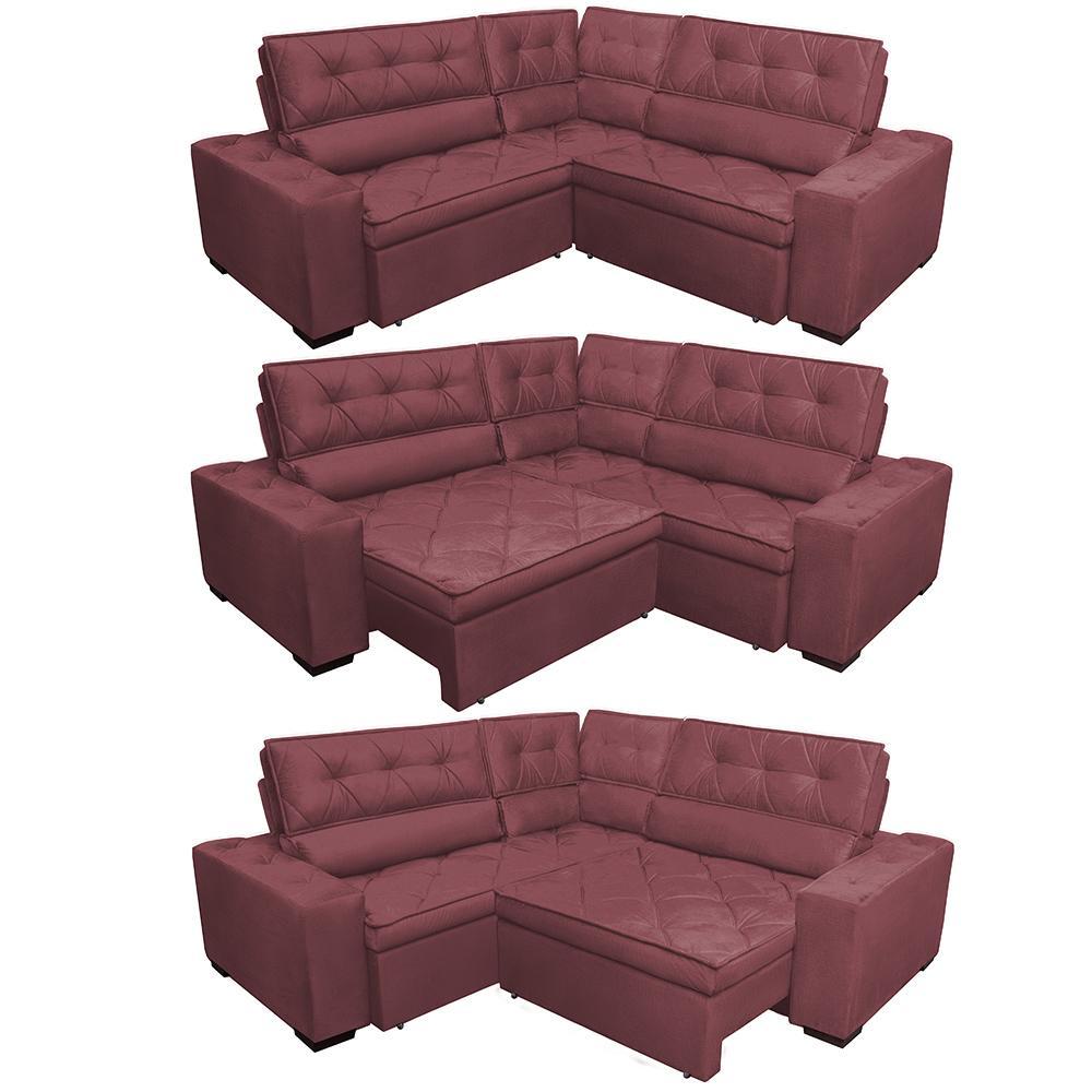 Sofa de Canto Retrátil e Reclinável com Molas Cama inBox Austin 2,70m x 2,70m Suede Velusoft Vinho - 7