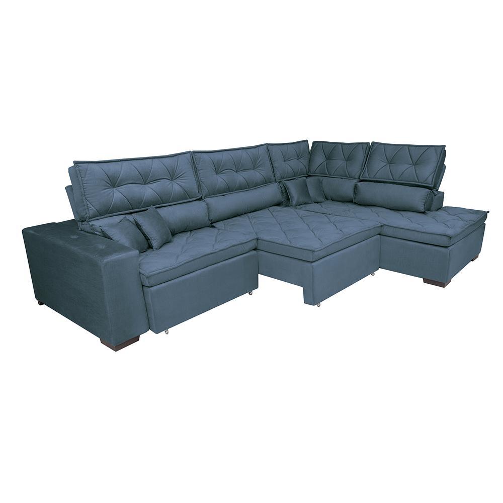 Sofa de Canto Retrátil e Reclinável com Molas Cama inBox Platinum 3,00x2,36 Tecido Suede Azul - 7