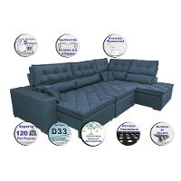 Sofa de Canto Retrátil e Reclinável com Molas Cama inBox Platinum 3,00x2,36 Tecido Suede Azul
