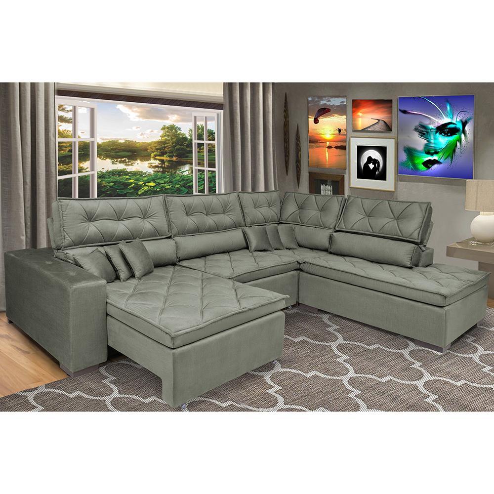 Sofa de Canto Retrátil e Reclinável com Molas Cama inBox Platinum 3,00x2,36 Tecido Suede Cinza - 1