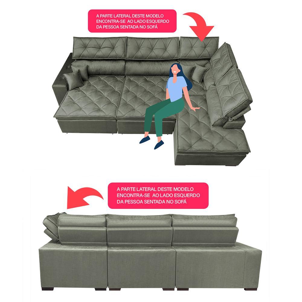 Sofa de Canto Retrátil e Reclinável com Molas Cama inBox Platinum 3,00x2,36 Tecido Suede Cinza - 3