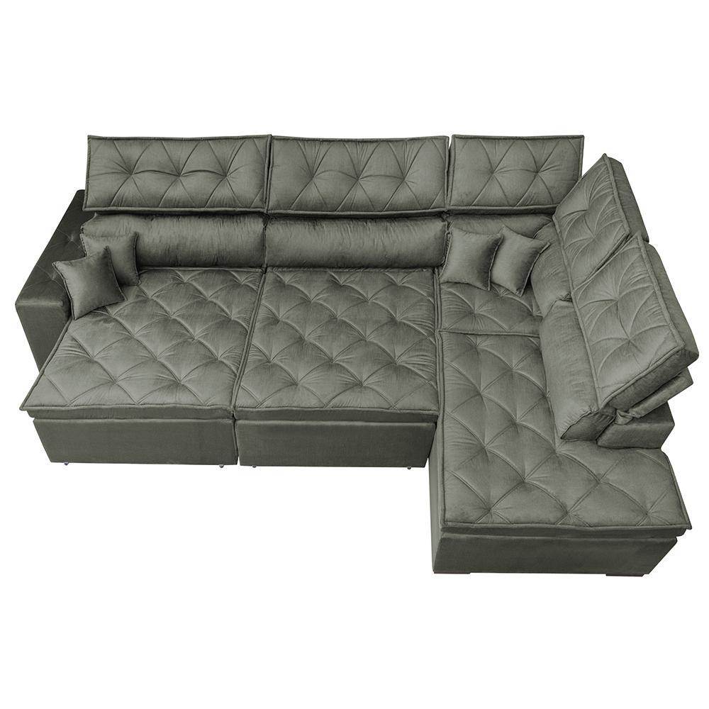 Sofa de Canto Retrátil e Reclinável com Molas Cama inBox Platinum 3,00x2,36 Tecido Suede Cinza - 6