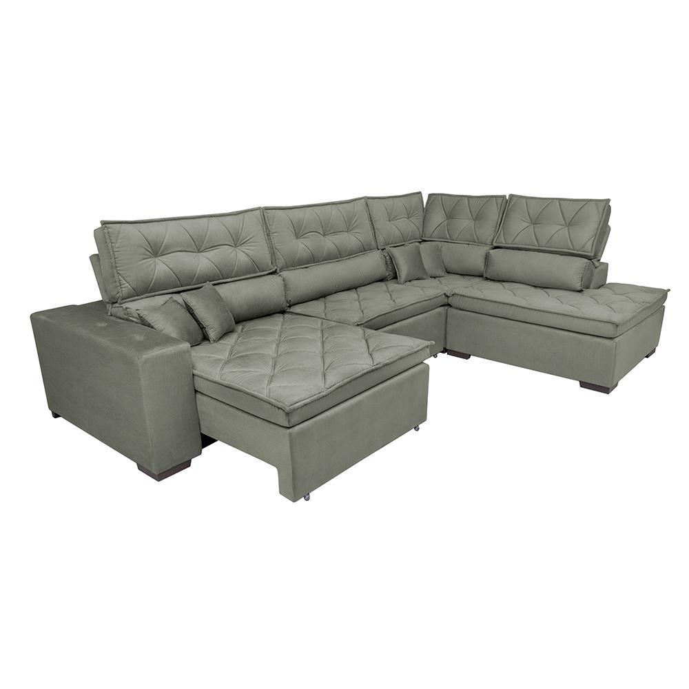 Sofa de Canto Retrátil e Reclinável com Molas Cama inBox Platinum 3,00x2,36 Tecido Suede Cinza - 7