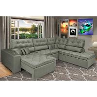 Sofa de Canto Retrátil e Reclinável com Molas Cama inBox Platinum 3,00x2,36 Tecido Suede Cinza - 1