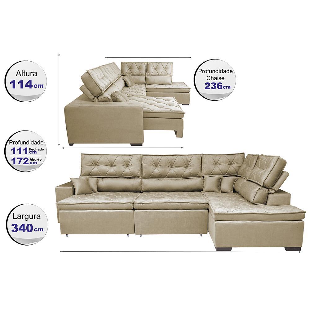 Sofa de Canto Retrátil e Reclinável com Molas Cama inBox Platinum 3,40x2,36 Tecido Suede Bege - 2