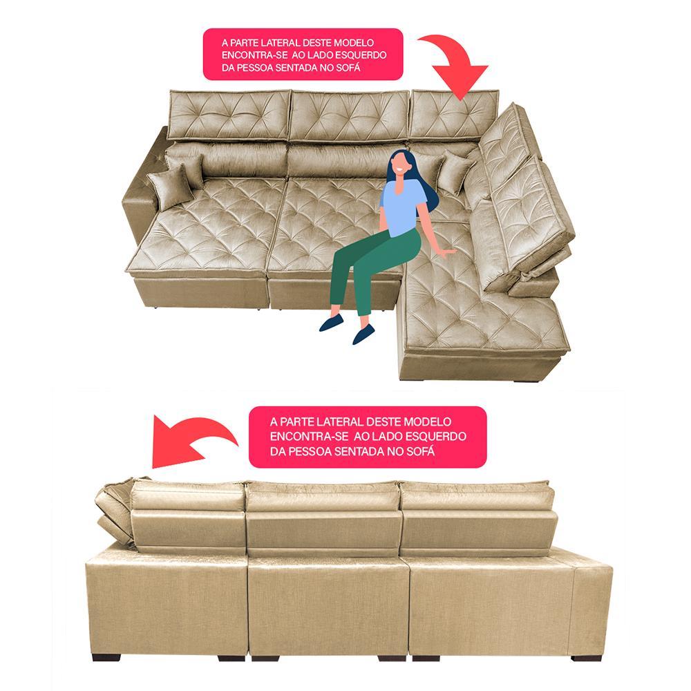 Sofa de Canto Retrátil e Reclinável com Molas Cama inBox Platinum 3,40x2,36 Tecido Suede Bege - 3