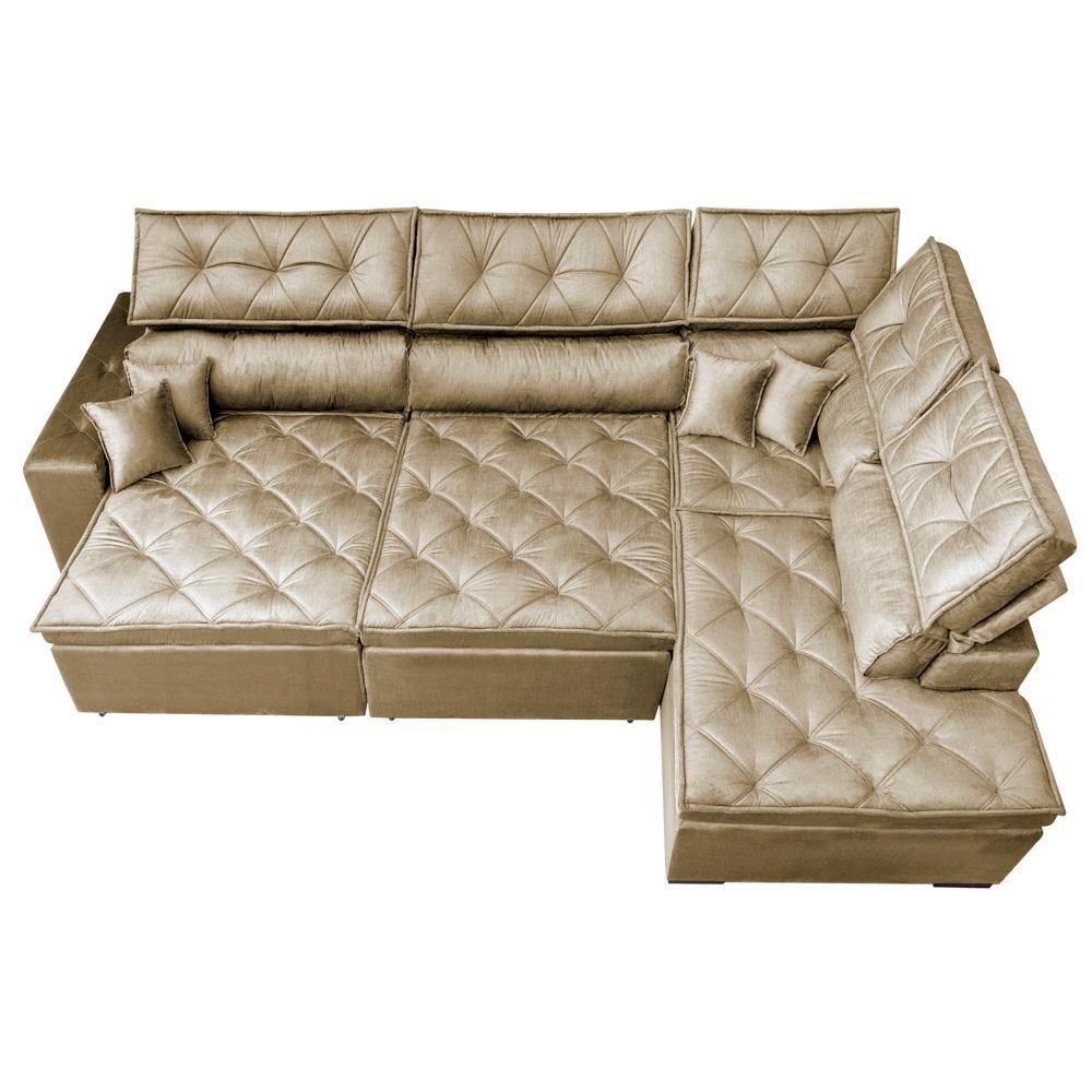Sofa de Canto Retrátil e Reclinável com Molas Cama inBox Platinum 3,40x2,36 Tecido Suede Bege - 6