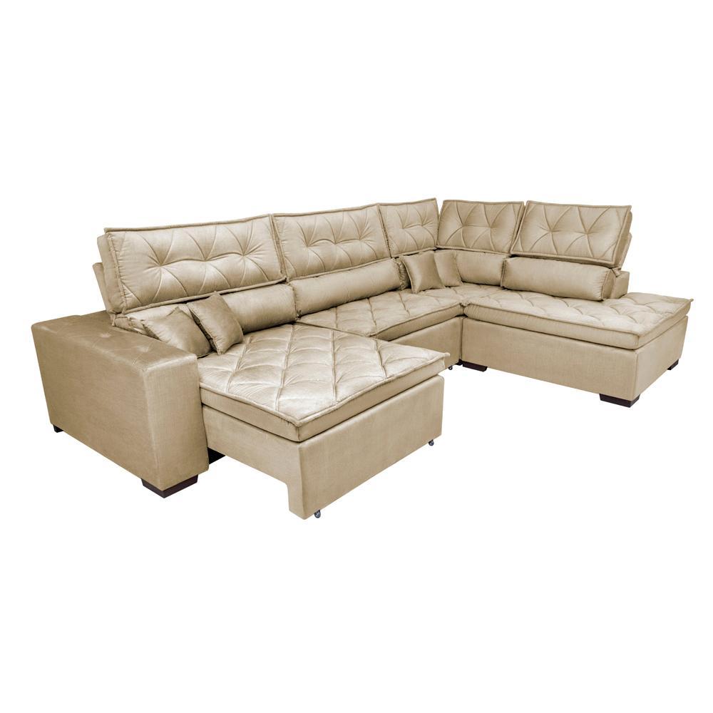 Sofa de Canto Retrátil e Reclinável com Molas Cama inBox Platinum 3,40x2,36 Tecido Suede Bege - 7