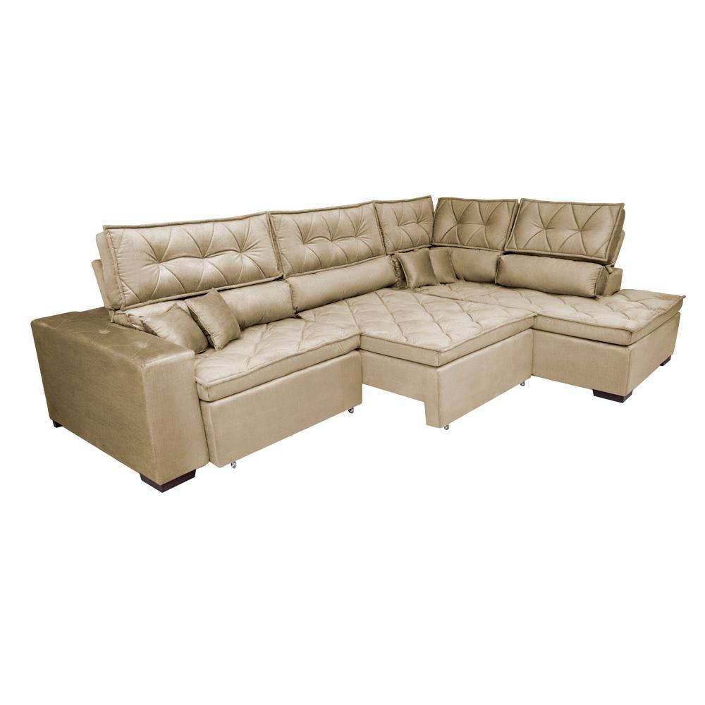 Sofa de Canto Retrátil e Reclinável com Molas Cama inBox Platinum 3,40x2,36 Tecido Suede Bege - 8