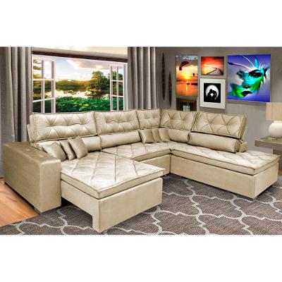 Sofa de Canto Retrátil e Reclinável com Molas Cama inBox Platinum 3,40x2,36 Tecido Suede Bege