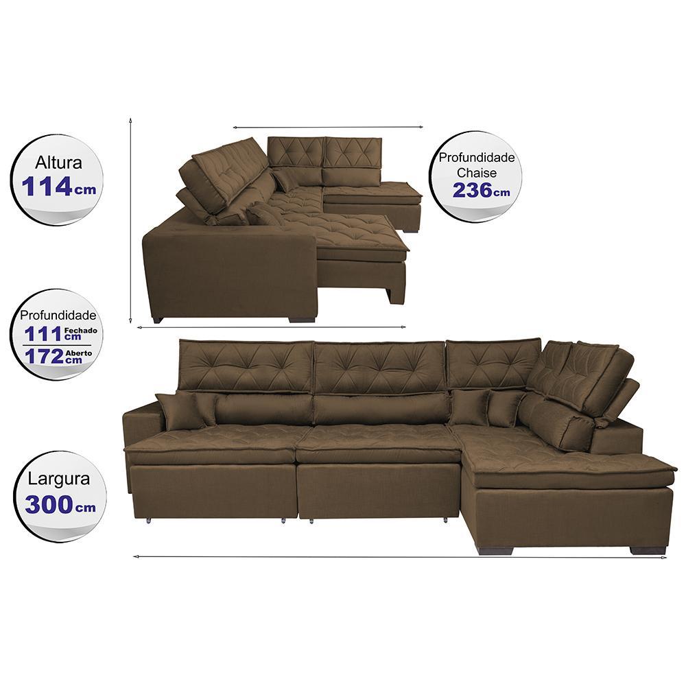 Sofa de Canto Retrátil e Reclinável com Molas Cama inBox Platinum 3,00x2,36 Tecido Suede Café - 2