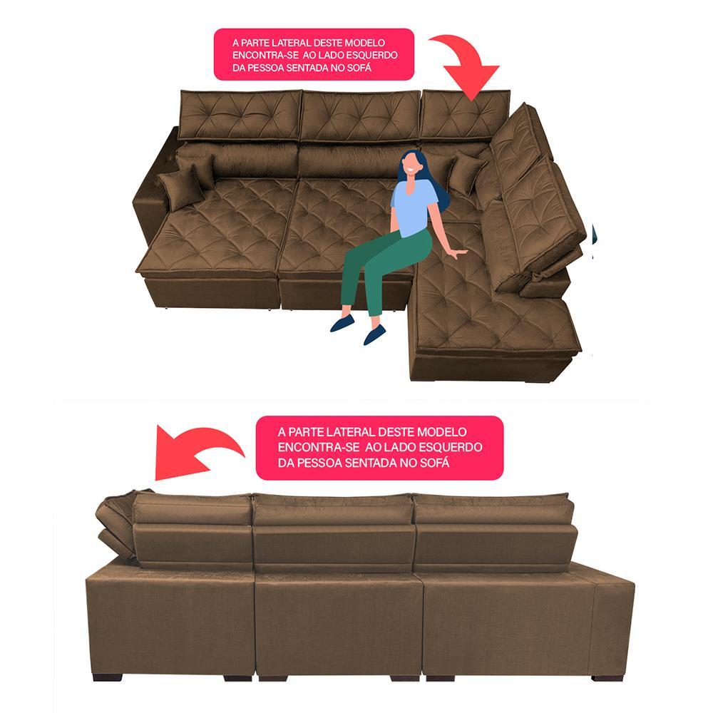 Sofa de Canto Retrátil e Reclinável com Molas Cama inBox Platinum 3,00x2,36 Tecido Suede Café - 3