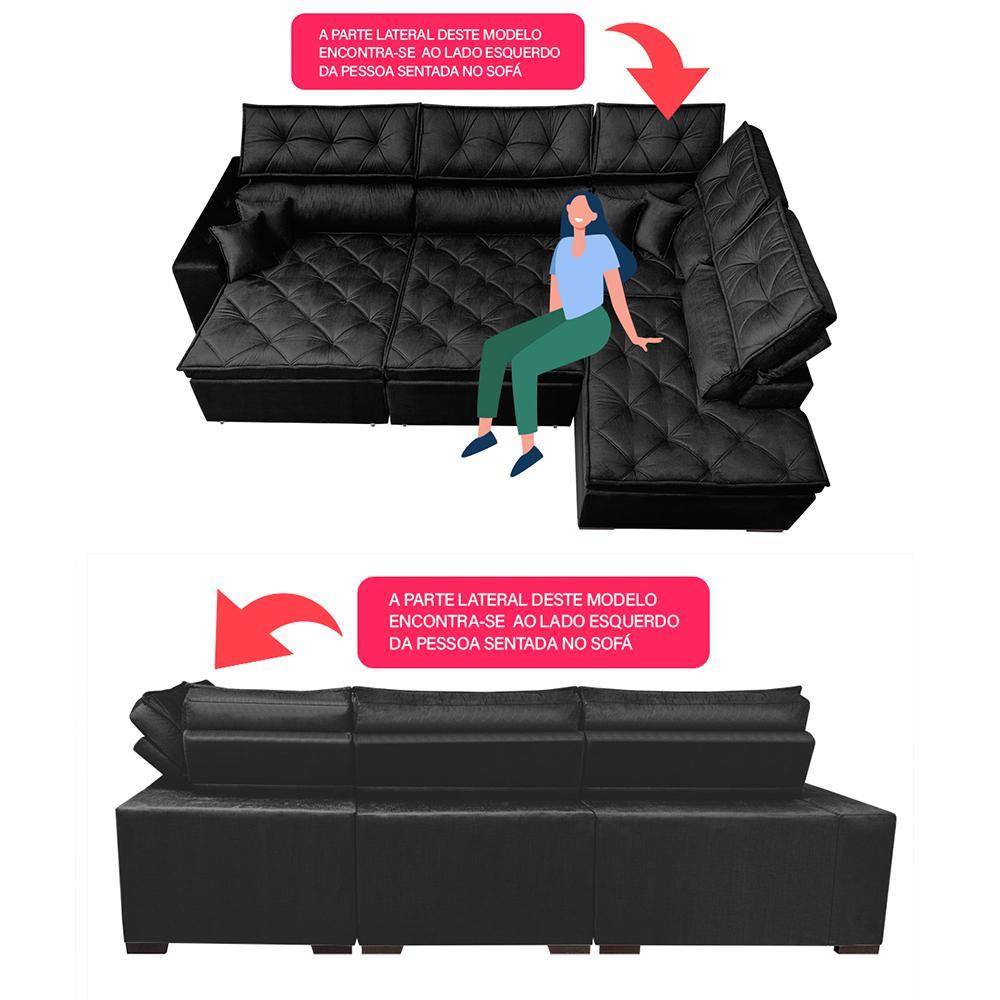 Sofa de Canto Retrátil e Reclinável com Molas Cama inBox Platinum 3,00x2,36 Tecido Suede Preto - 3