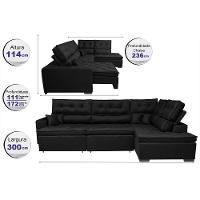 Sofa de Canto Retrátil e Reclinável com Molas Cama inBox Platinum 3,00x2,36 Tecido Suede Preto - 2