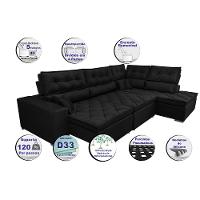 Sofa de Canto Retrátil e Reclinável com Molas Cama inBox Platinum 3,00x2,36 Tecido Suede Preto