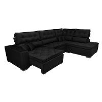 Sofa de Canto Retrátil e Reclinável com Molas Cama inBox Platinum 3,00x2,36 Tecido Suede Preto - 7