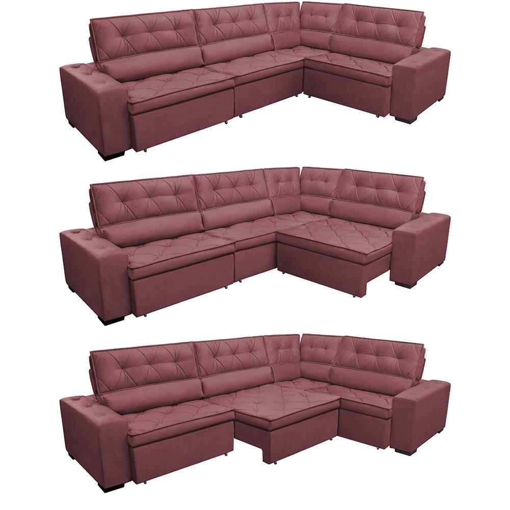 Sofa de Canto Retrátil e Reclinável com Molas Cama inBox Austin 3,45X2,44 ou 2,44X3,45 Suede Velusoft Vinho - 7