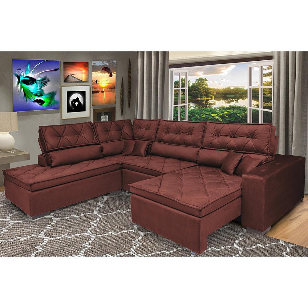 Sofa de Canto Retrátil e Reclinável com Molas Cama inBox Platinum Esquerdo 3,40x2,36 Suede Vinho - 1