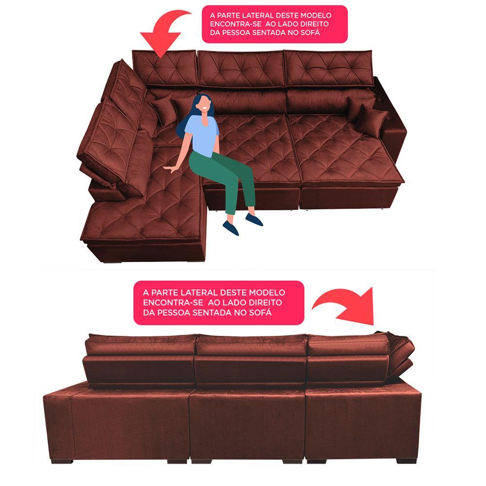 Sofa de Canto Retrátil e Reclinável com Molas Cama inBox Platinum Esquerdo 3,40x2,36 Suede Vinho - 3