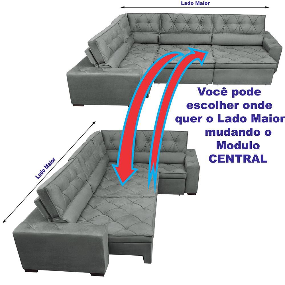 Sofa de Canto Retrátil e Reclinável com Molas Cama inBox Austin 3,45X2,44 ou 2,44X3,45 Suede Velusoft Cinza - 5