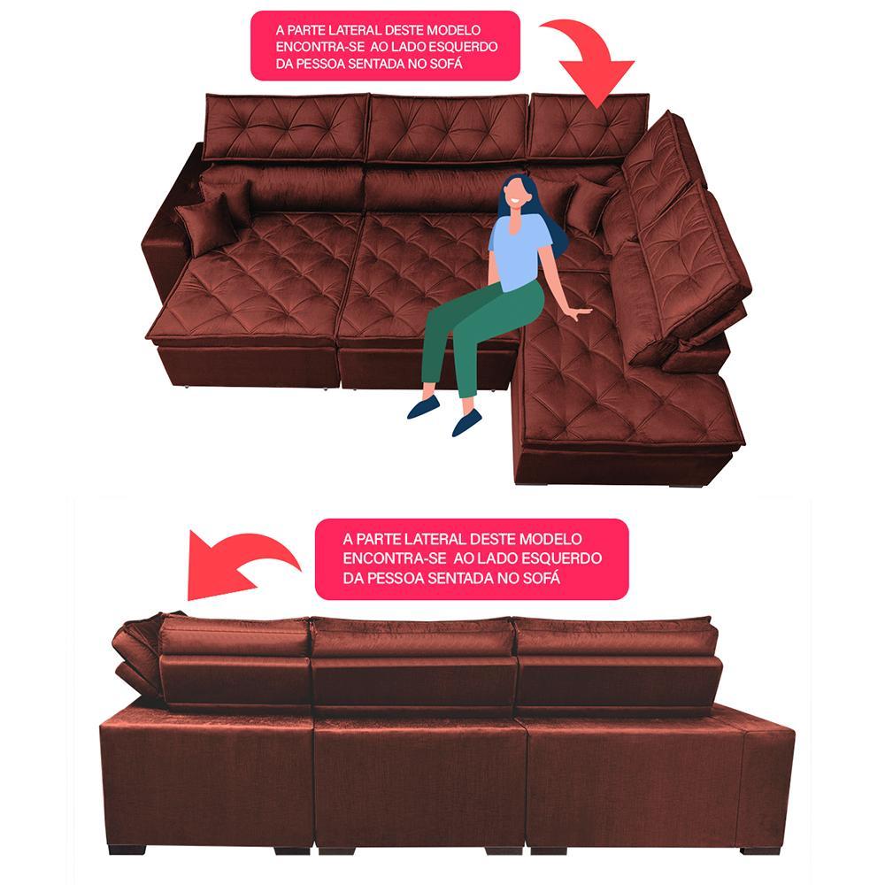 Sofa de Canto Retrátil e Reclinável com Molas Cama inBox Platinum 3,00x2,36 Tecido Suede Vinho - 3