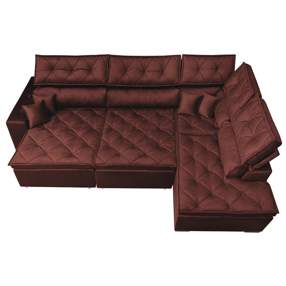 Sofa de Canto Retrátil e Reclinável com Molas Cama inBox Platinum 3,00x2,36 Tecido Suede Vinho - 6