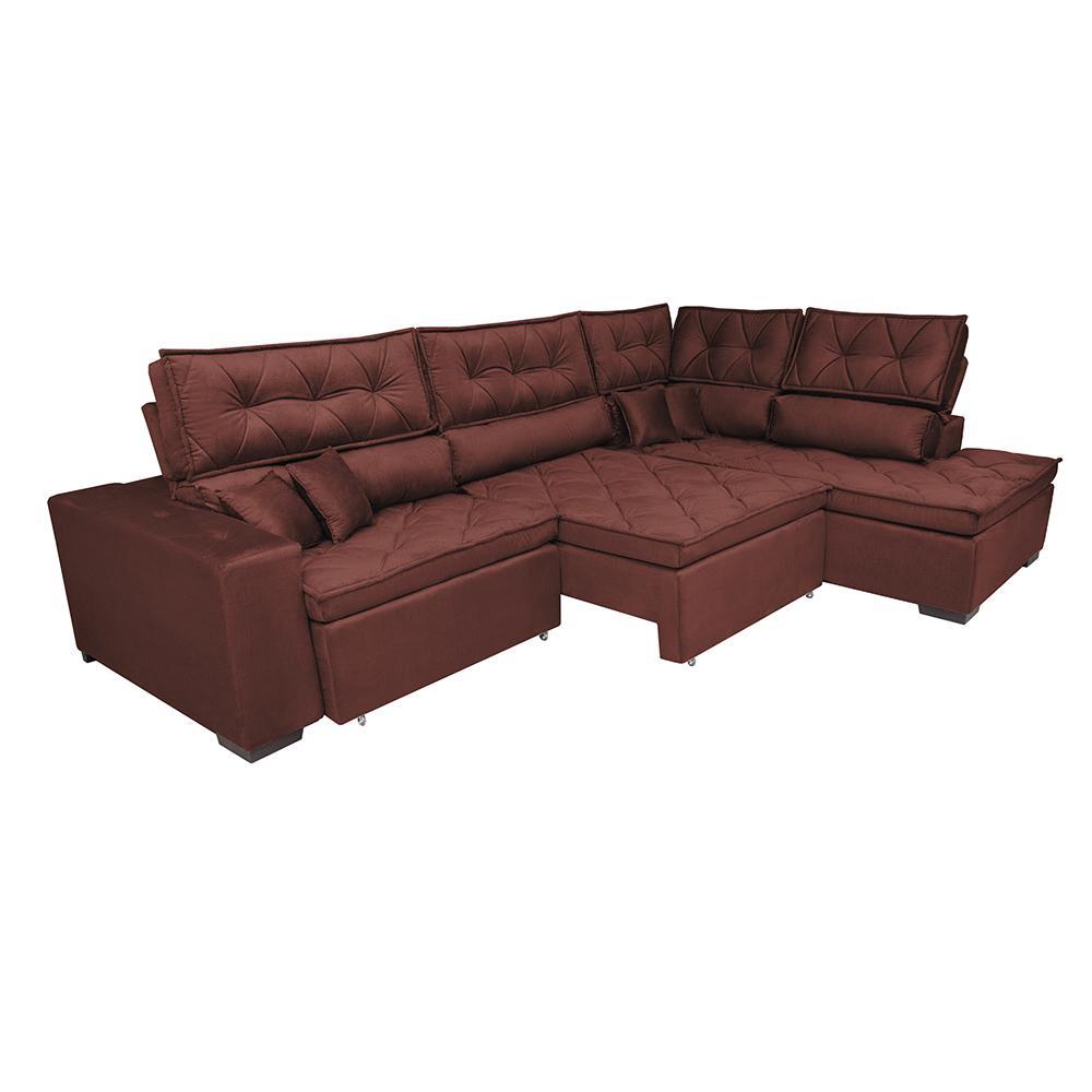 Sofa de Canto Retrátil e Reclinável com Molas Cama inBox Platinum 3,00x2,36 Tecido Suede Vinho - 8