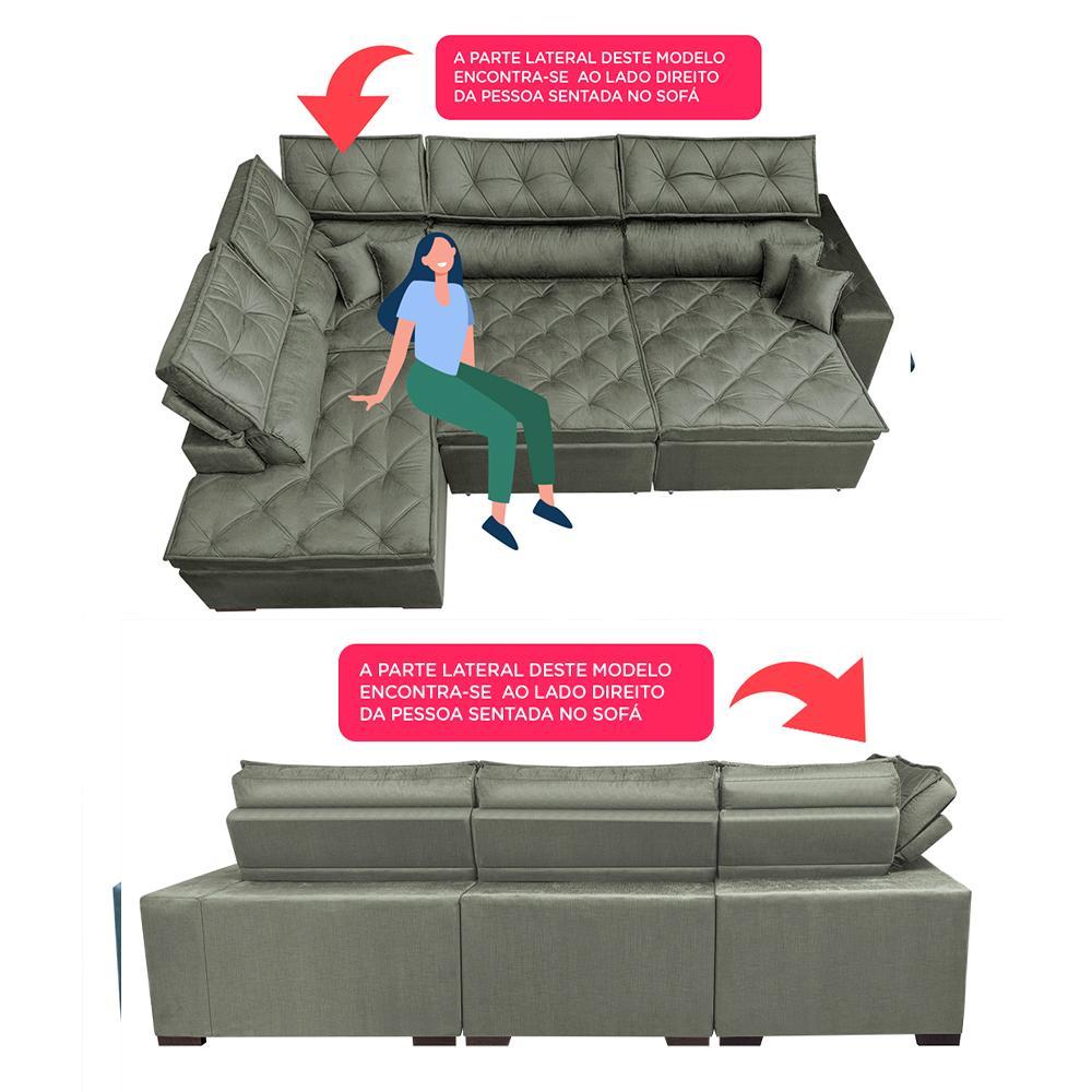Sofa de Canto Retrátil e Reclinável com Molas Cama inBox Platinum Esquerdo 3,00x2,36 Suede Cinza - 3