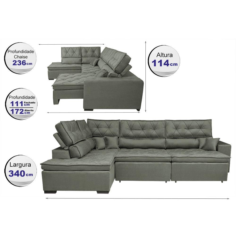 Sofa de Canto Retrátil e Reclinável com Molas Cama inBox Platinum Esquerdo 3,40x2,36 Suede Cinza - 2