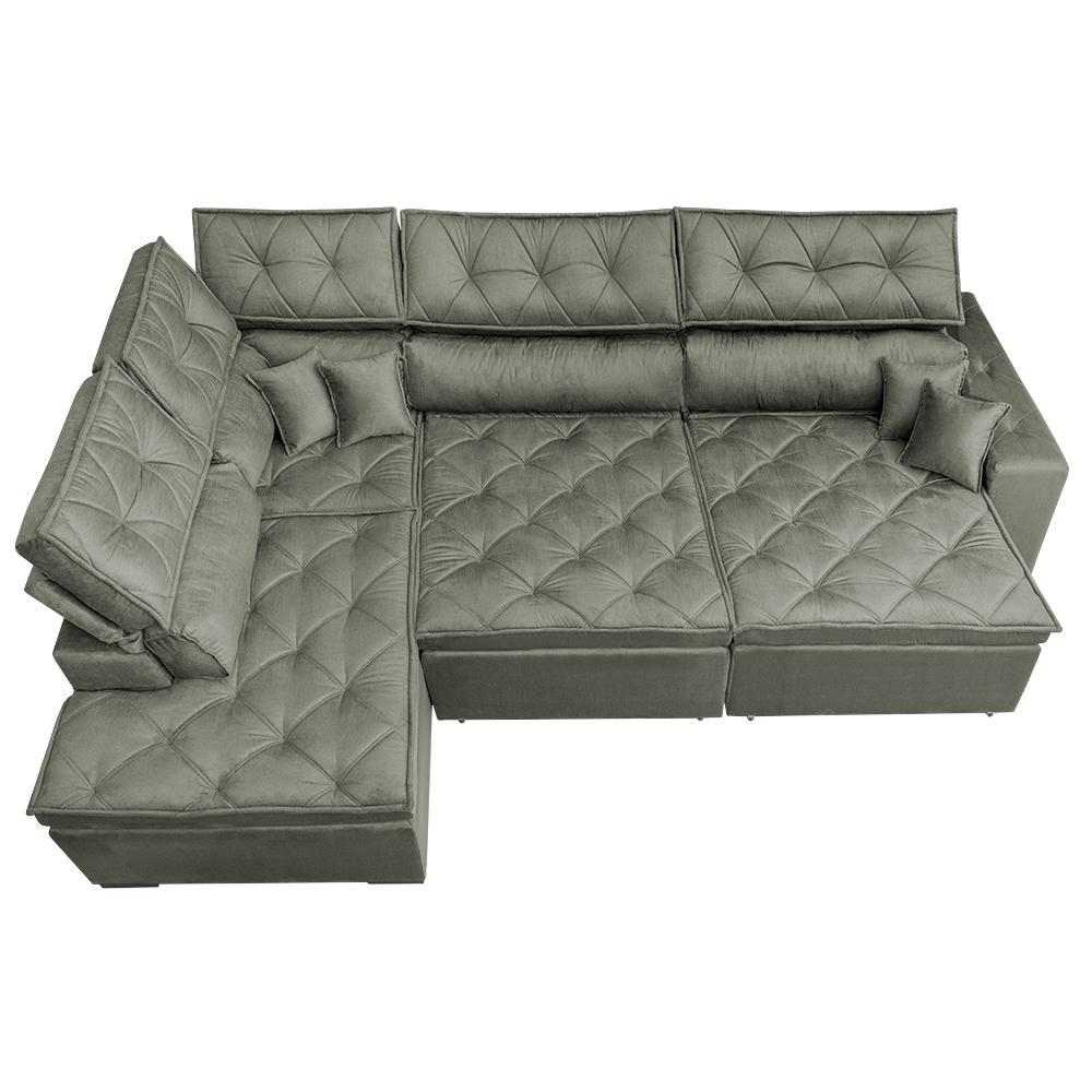 Sofa de Canto Retrátil e Reclinável com Molas Cama inBox Platinum Esquerdo 3,40x2,36 Suede Cinza - 6