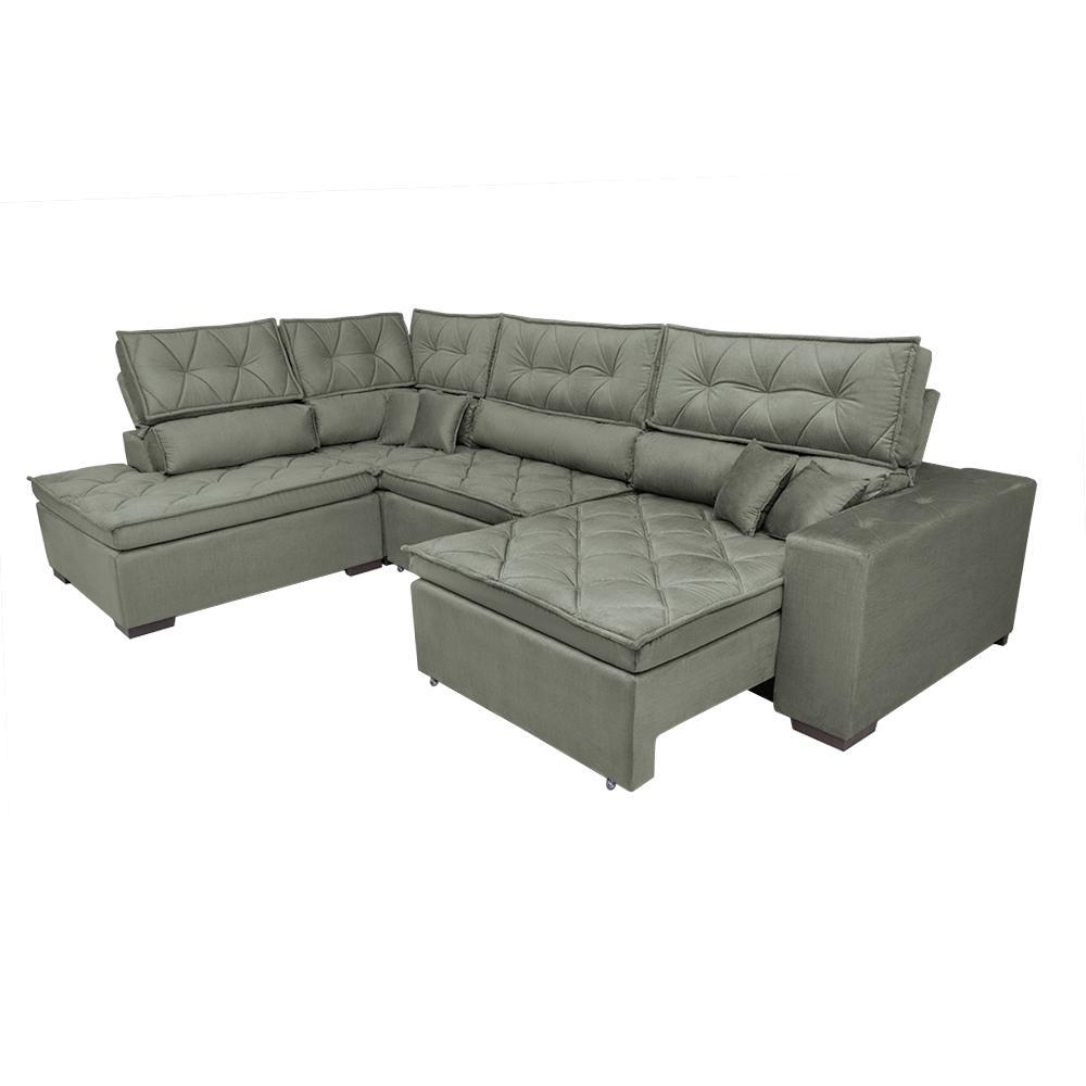 Sofa de Canto Retrátil e Reclinável com Molas Cama inBox Platinum Esquerdo 3,40x2,36 Suede Cinza - 7