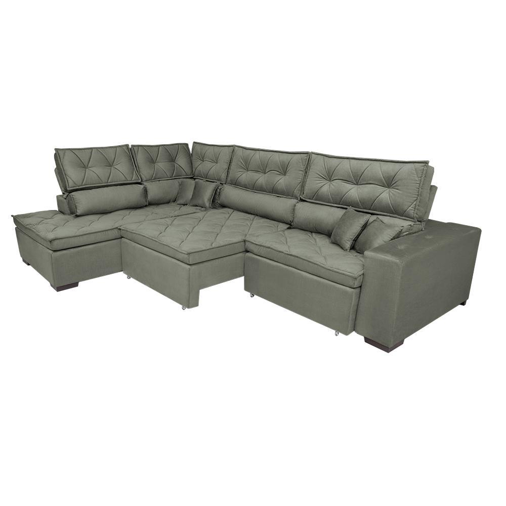 Sofa de Canto Retrátil e Reclinável com Molas Cama inBox Platinum Esquerdo 3,40x2,36 Suede Cinza - 8