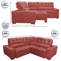 Sofa de Canto Retrátil e Reclinável com Molas Cama inBox Austin 2,60m x 2,60m Suede Velusoft Vermelho - 2