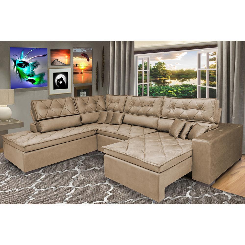 Sofa de Canto Retrátil e Reclinável com Molas Cama inBox Platinum Esquerdo 3,40x2,36 Suede Castor - 1