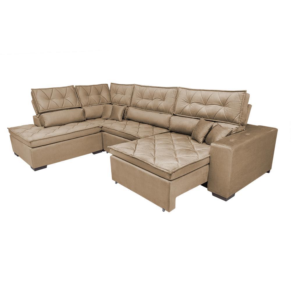 Sofa de Canto Retrátil e Reclinável com Molas Cama inBox Platinum Esquerdo 3,40x2,36 Suede Castor - 7