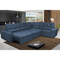 Sofa de Canto Retrátil e Reclinável com Molas Cama inBox Austin 3,65X2,54 ou 2,54X3,65 Suede Velusoft Azul - 1